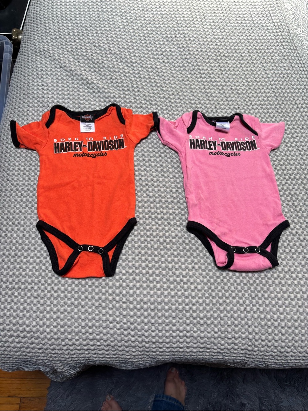 Harley-Davidson Twin Pack Baby Bodysuits in Orange and Pink
